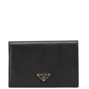 Prada triangular logo plate bifold wallet black leather